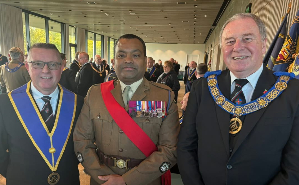 Chris and Dave with Freemasons Johnson Beharry, VC.